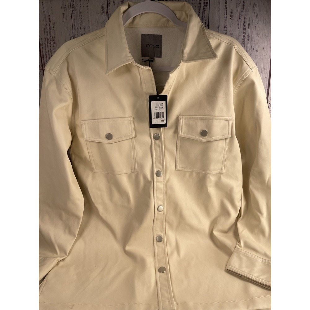 Joe's Jeans Vegan Faux Leather Shirt Jacket Ecru Ivory Shacket XCEECU9030 Medium